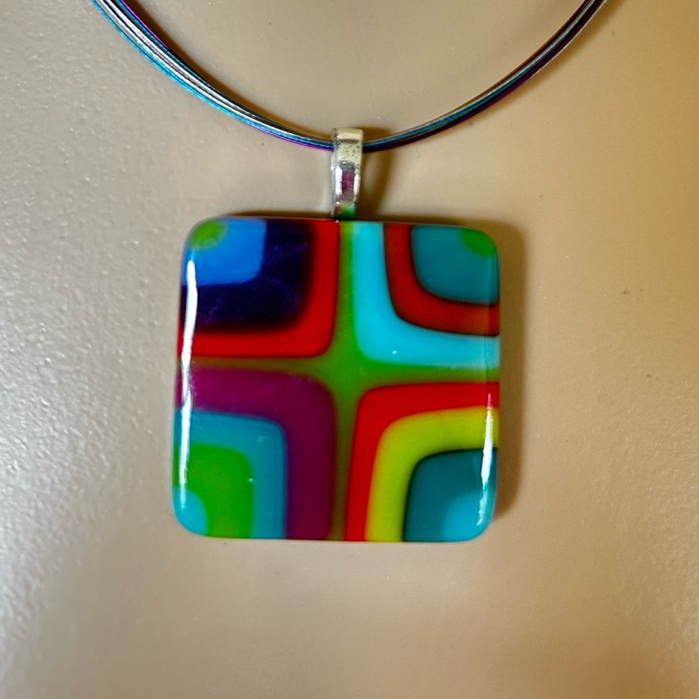 Colorful Glass blown jewelry set. Necklace and adjustable matching bracelet.